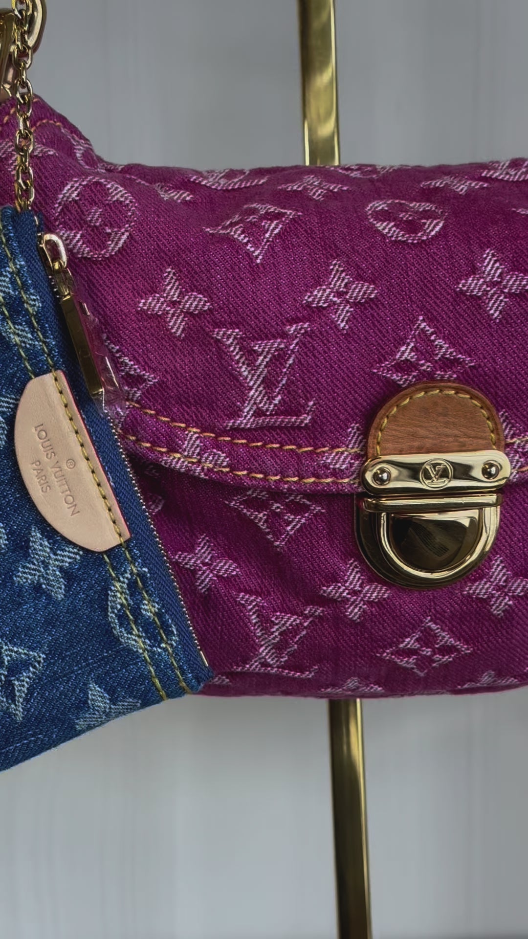 Louis Vuitton Pink Monogram Denim Mini Pleaty + Coin Pouch