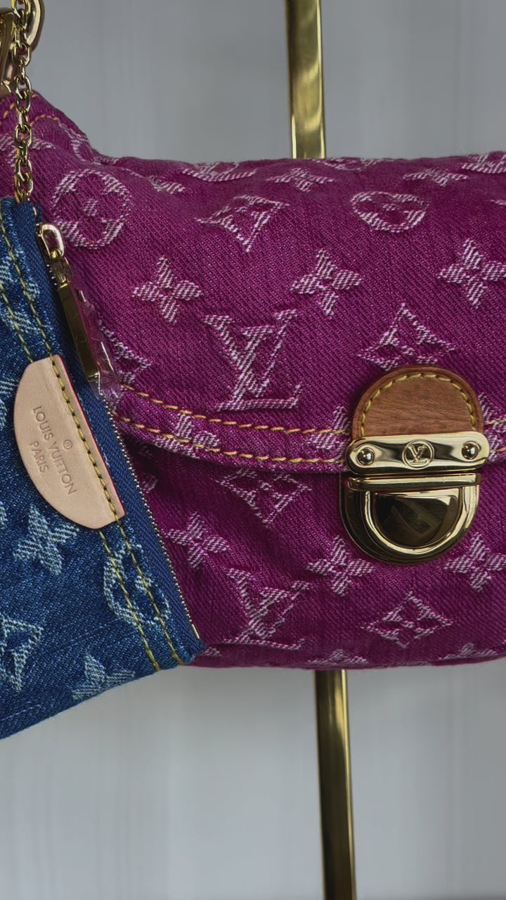 Louis Vuitton Pink Monogram Denim Mini Pleaty + Coin Pouch
