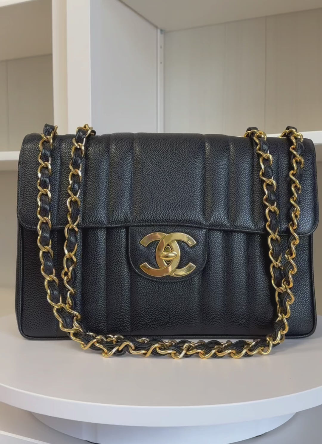 CHANEL VINTAGE BLACK CAVIAR MADEMOISELLE JUMBO CLASSIC FLAP BAG