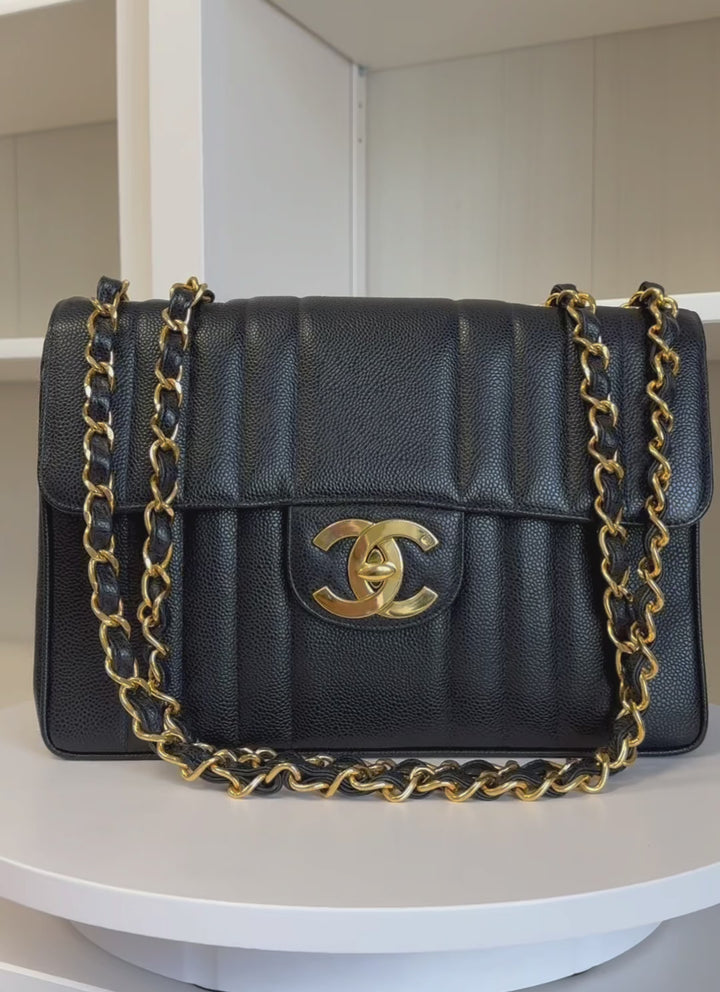 CHANEL VINTAGE BLACK CAVIAR MADEMOISELLE JUMBO CLASSIC FLAP BAG