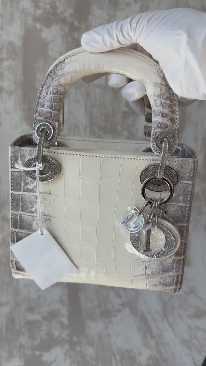 Dior Himalayan Crocodile Mini Lady Dior Top Handle Diamond Gold Hardware 2022
