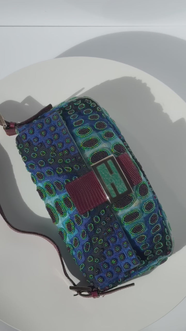 Fendi Victor Vasarely Beaded Baguette Python Trim Silver Hardware 2001