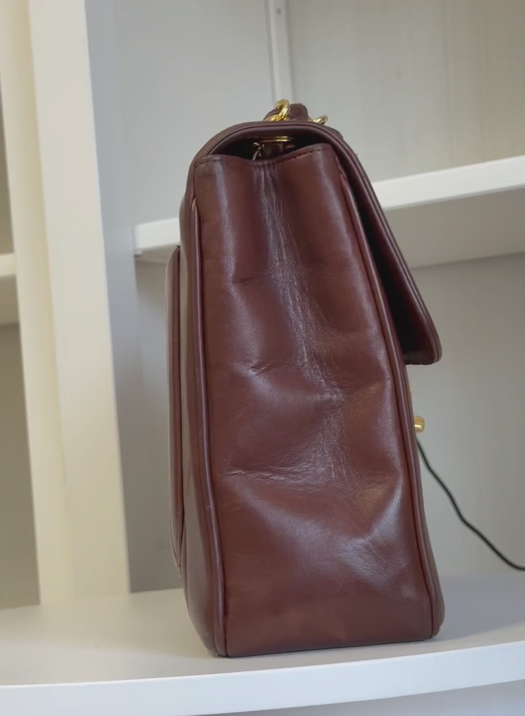 Chanel Brown Vintage Lambskin Vertical Quilt Jumbo Flap