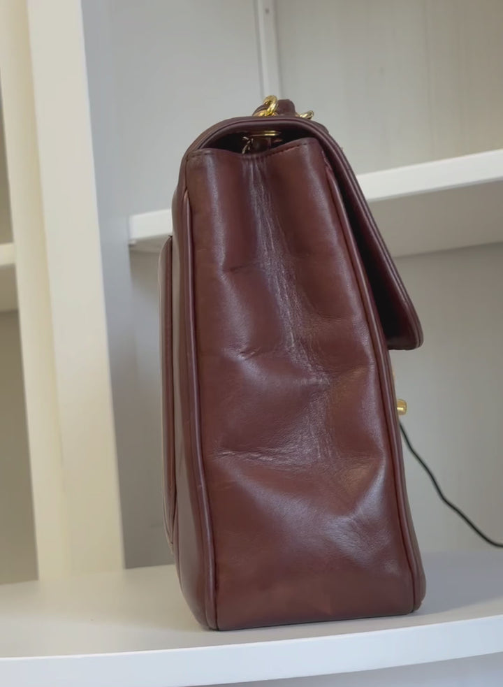 Chanel Brown Vintage Lambskin Vertical Quilt Jumbo Flap