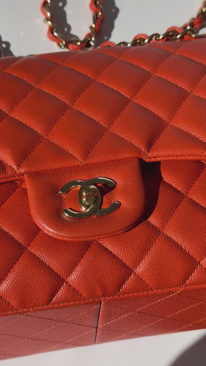 Chanel Jumbo Orange Caviar Double Flap Bag