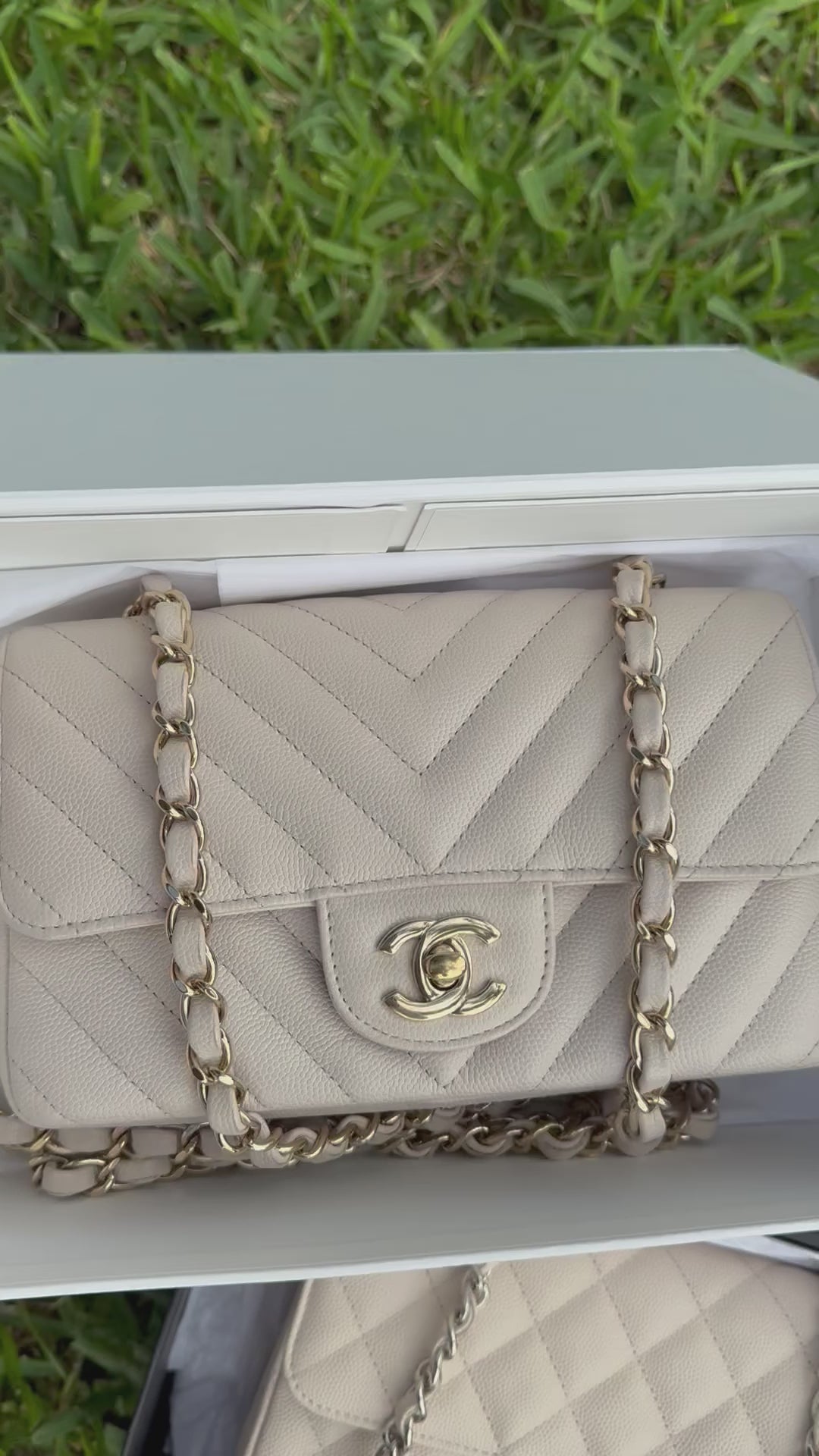Chanel Cream Chevron Caviar Mini Flap Bag