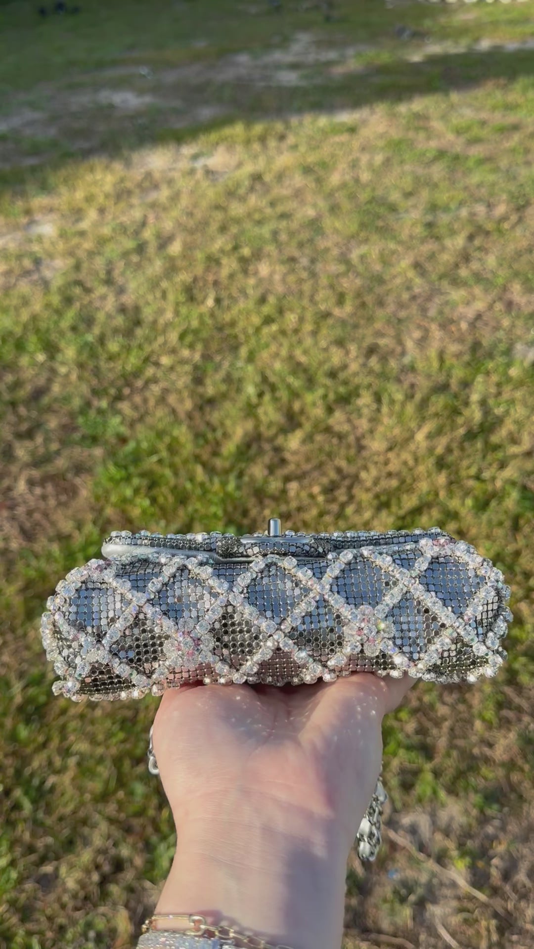 Chanel Silver Crystal Embellished Mini Flap