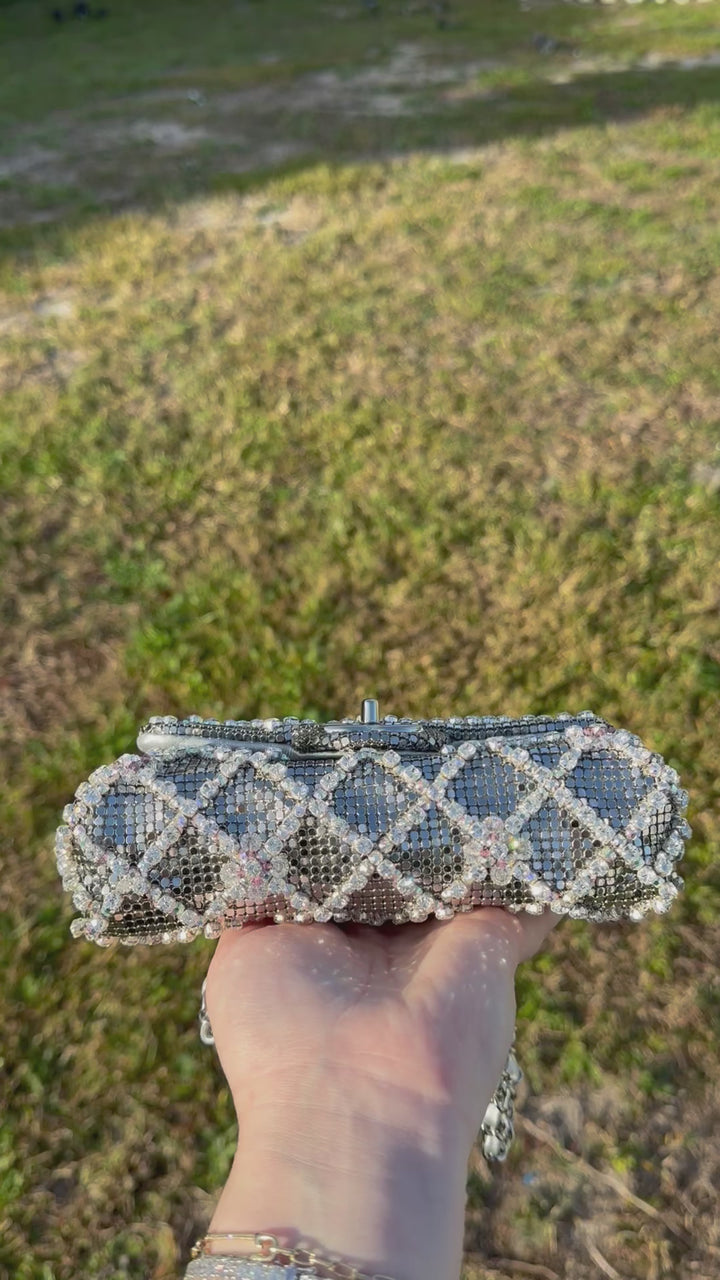 Chanel Silver Crystal Embellished Mini Flap