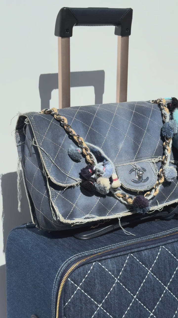 Chanel Denim Paris Dubai Jumbo Pom-Pom Flap