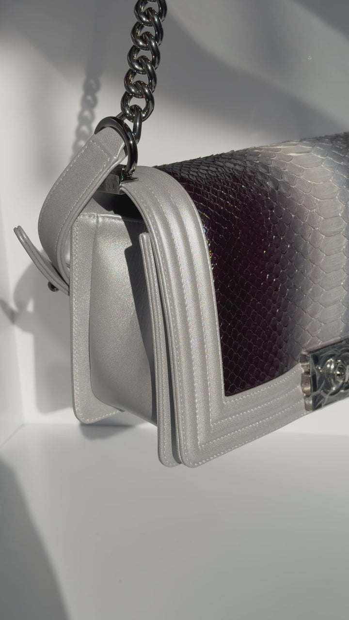Chanel 16K Silver Python Old Medium Boy Bag