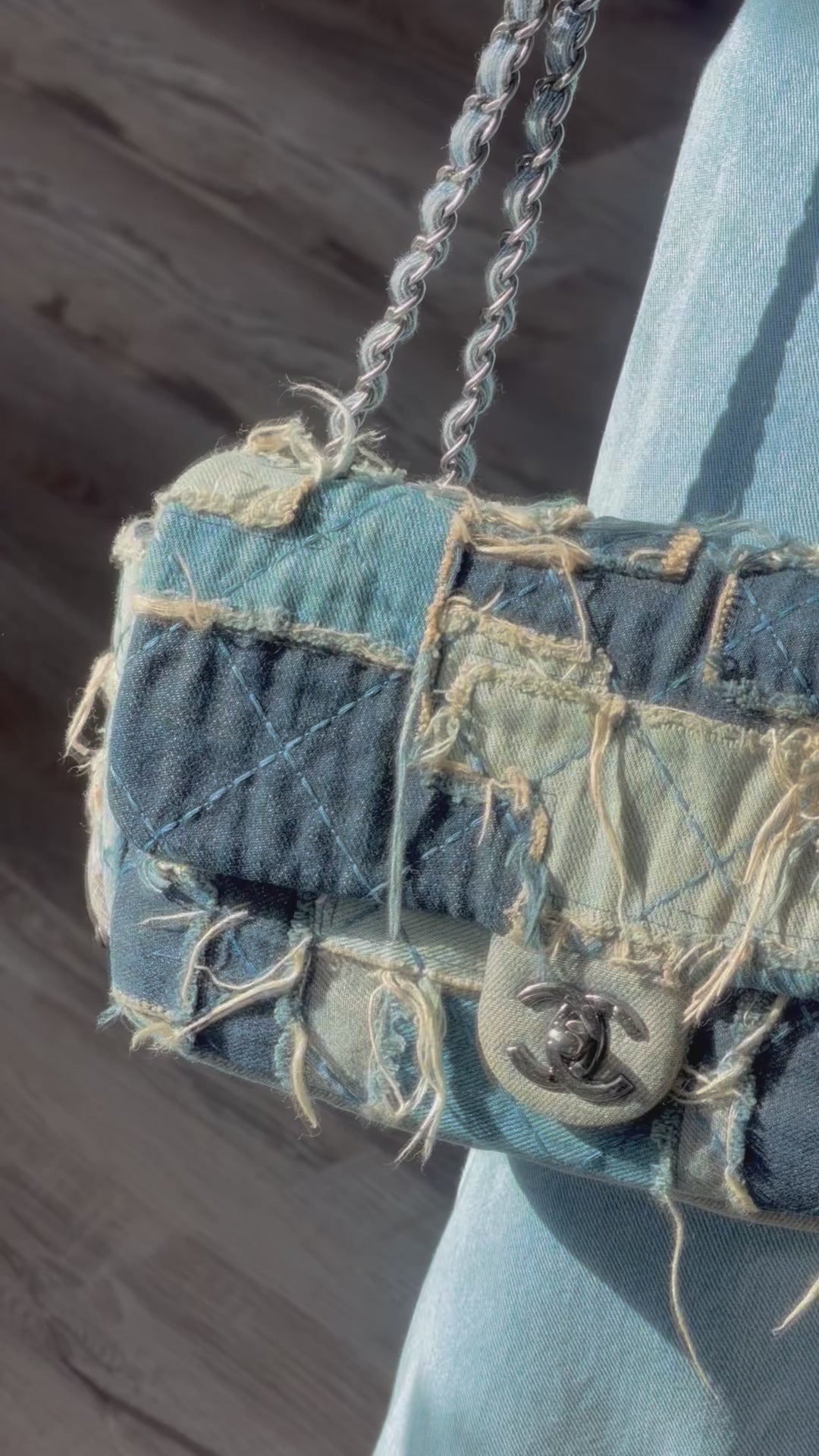Chanel Paris-Dallas Flap Bag Blue Patchwork Denim Gunmetal Hardware 2014