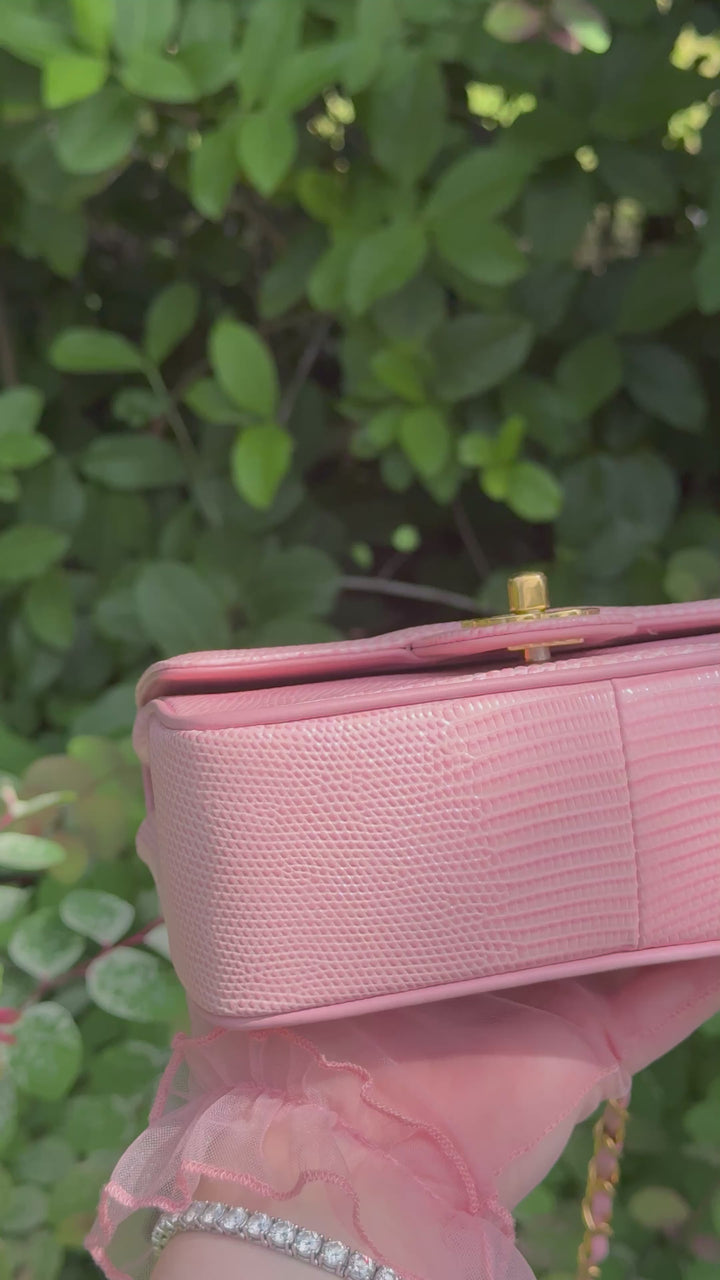 Chanel Sakura Pink Vintage Lizard Mini Square Flap Bag