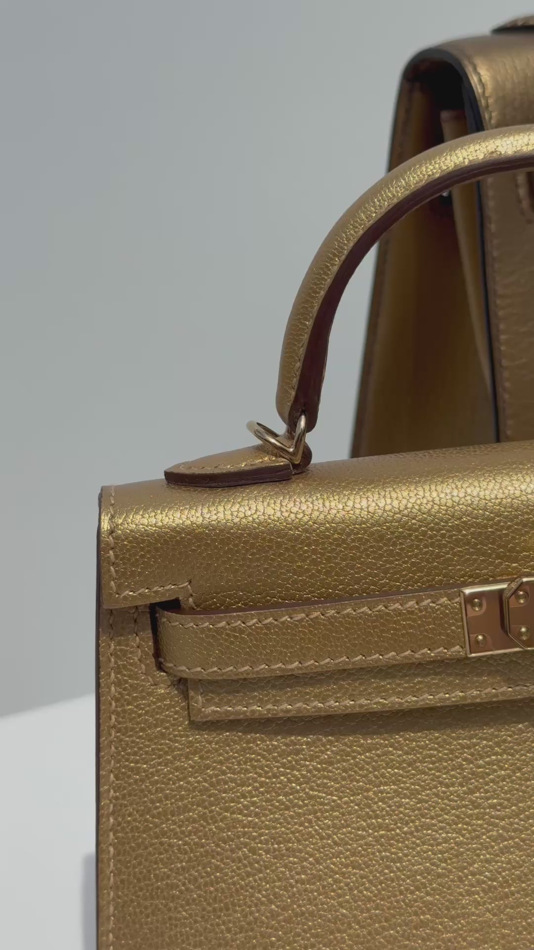 Hermes Mini Sellier Gold Metallic Chevre Dore Kelly 20