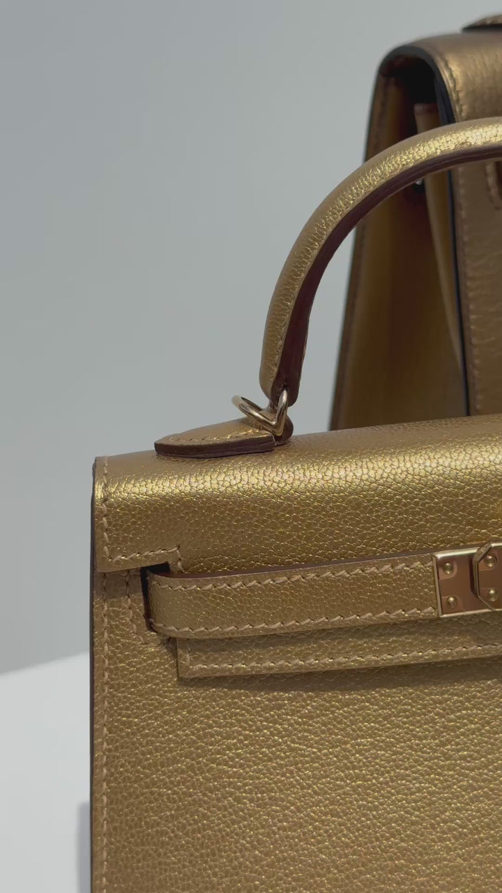 Hermes Mini Sellier Gold Metallic Chevre Dore Kelly 20
