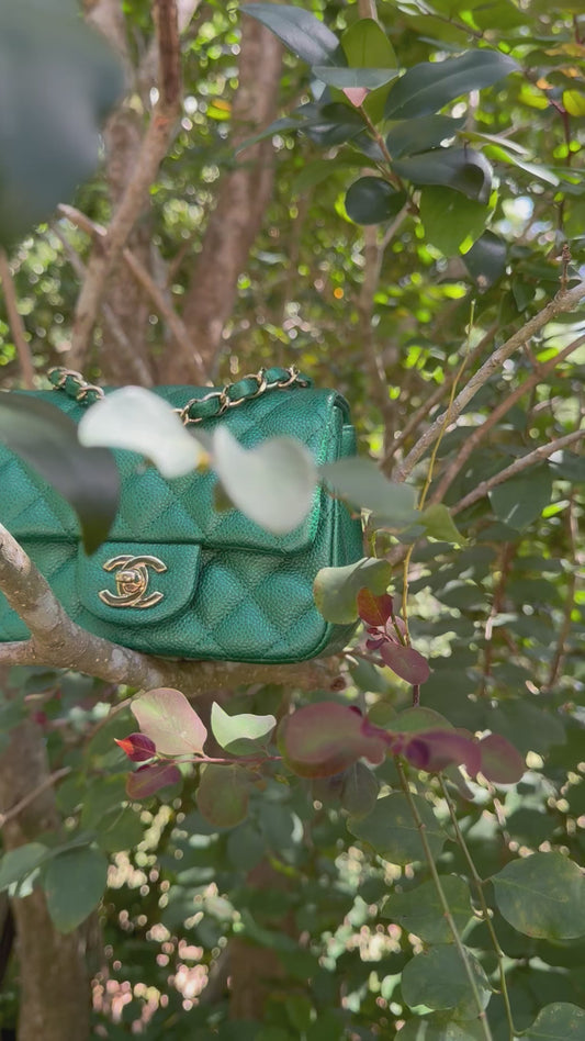 Chanel 18S Emerald Green Mini Square Caviar Flap Bag