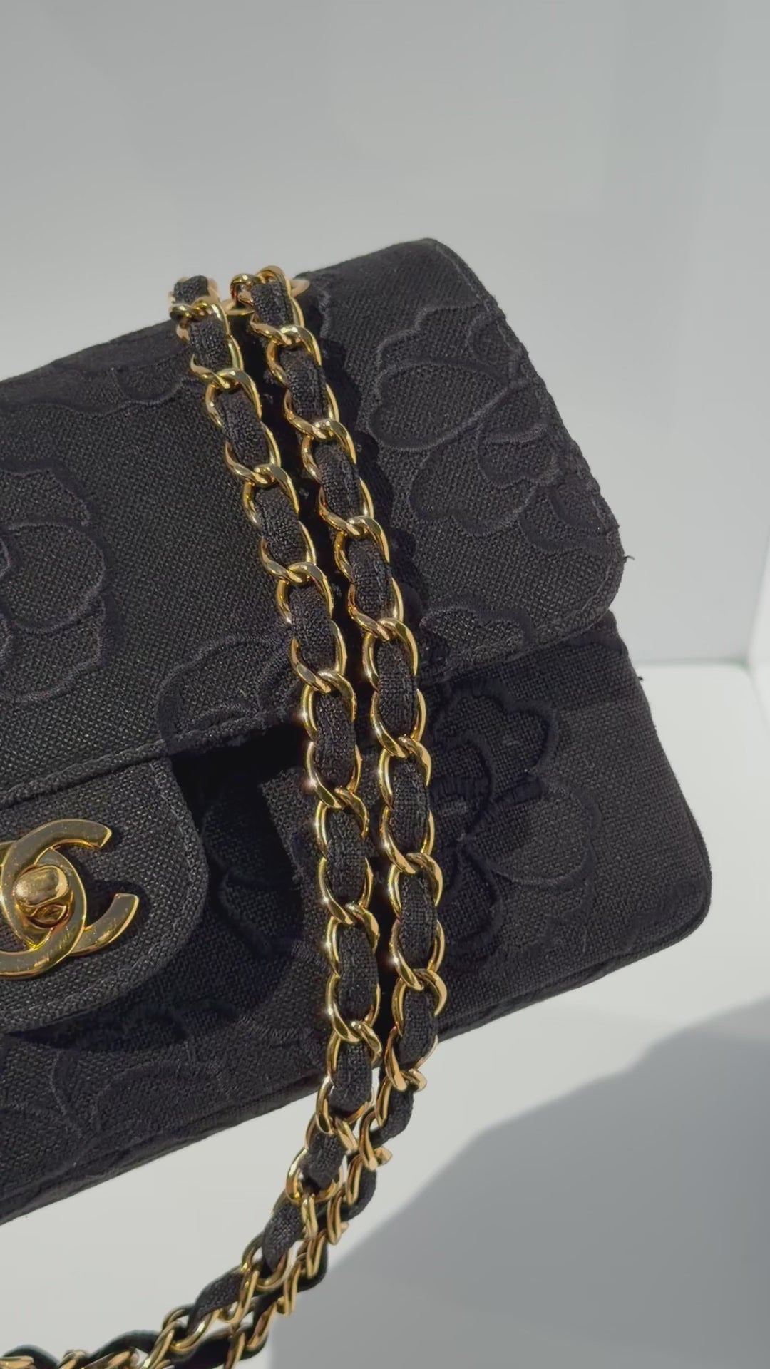 Chanel 1997 Small 24K Black Camellia Classic Flap Bag
