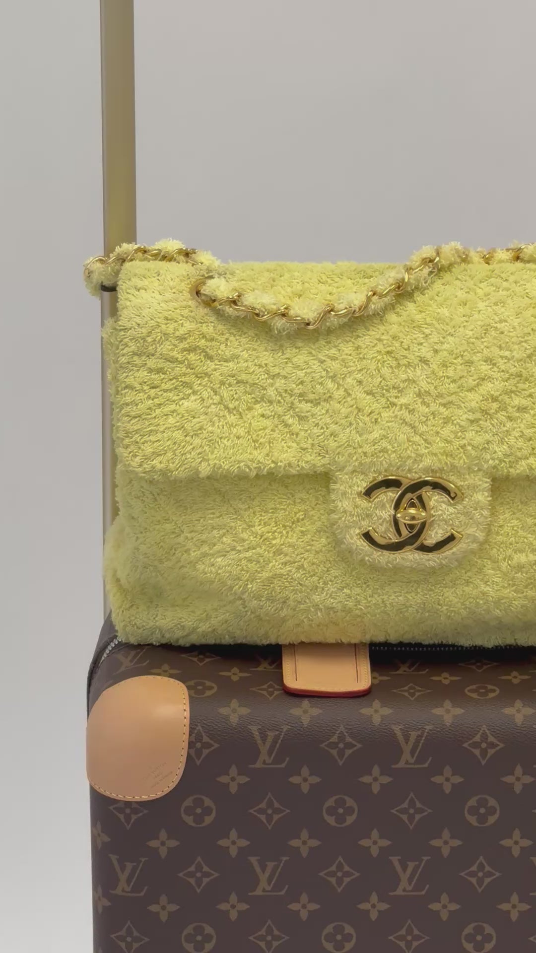 Chanel Yellow Terry Cloth Vintage Maxi Flap Bag