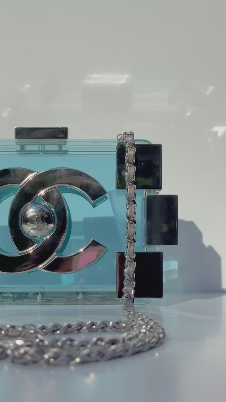 Chanel Plexiglass Blue & Silver Barcode Lego Minaudiere