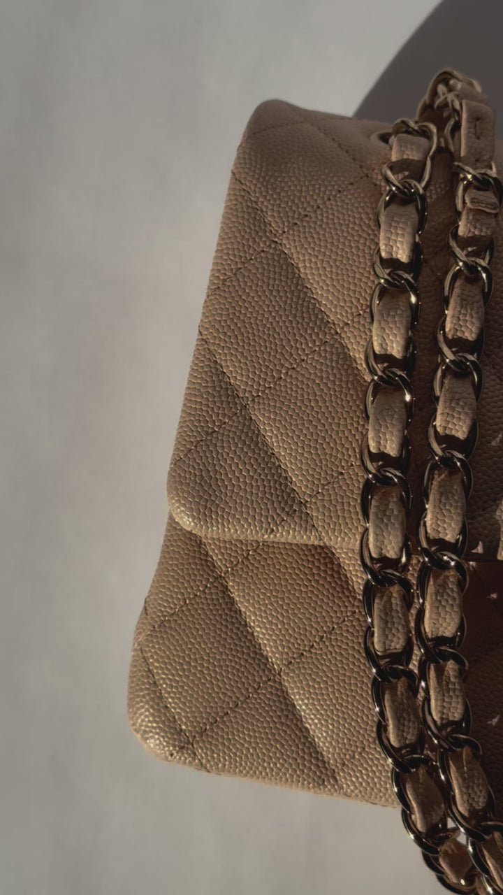 Chanel 22C Light Beige Medium Caviar Double Flap Bag