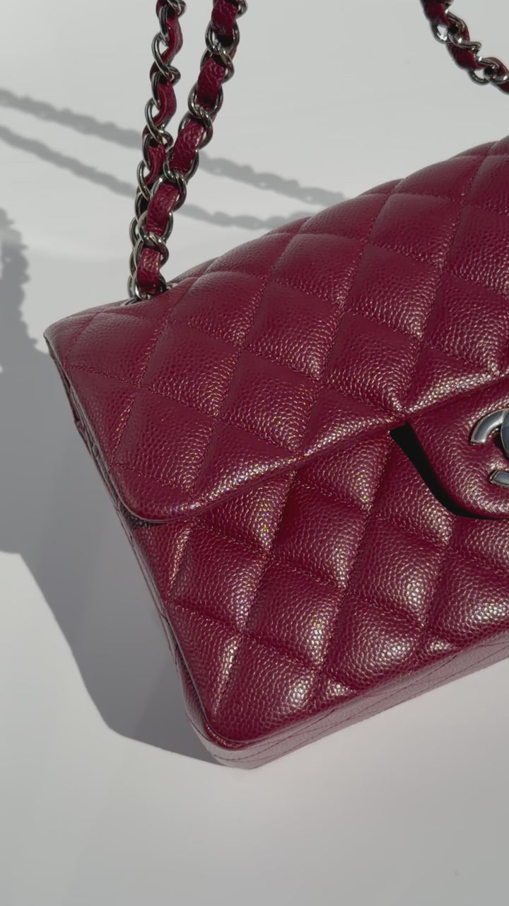 Chanel Small Classic Double Flap Caviar Burgundy Silver Hardware 2020
