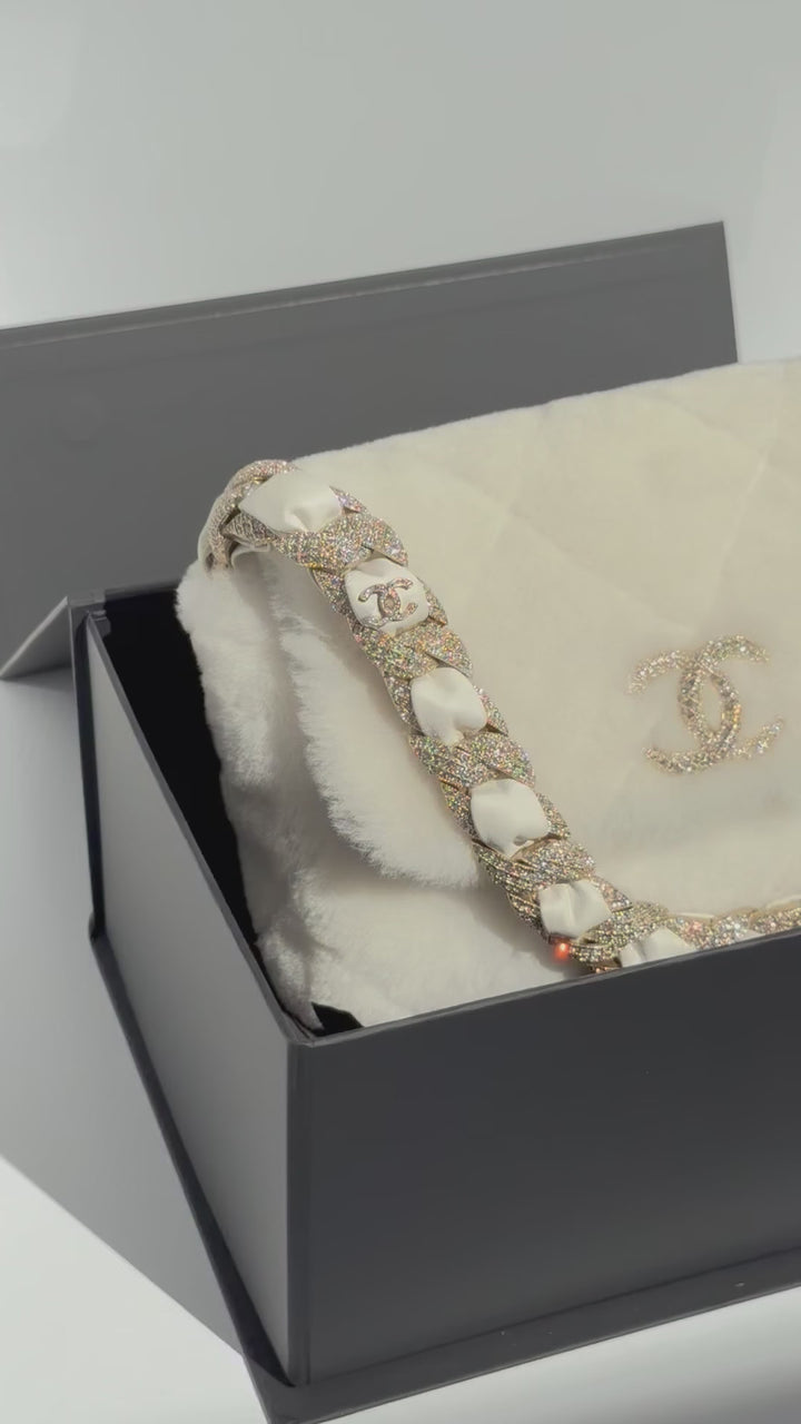 Chanel Shearling & Strass Flap Bag White Shearling with Gold Hardware 2020