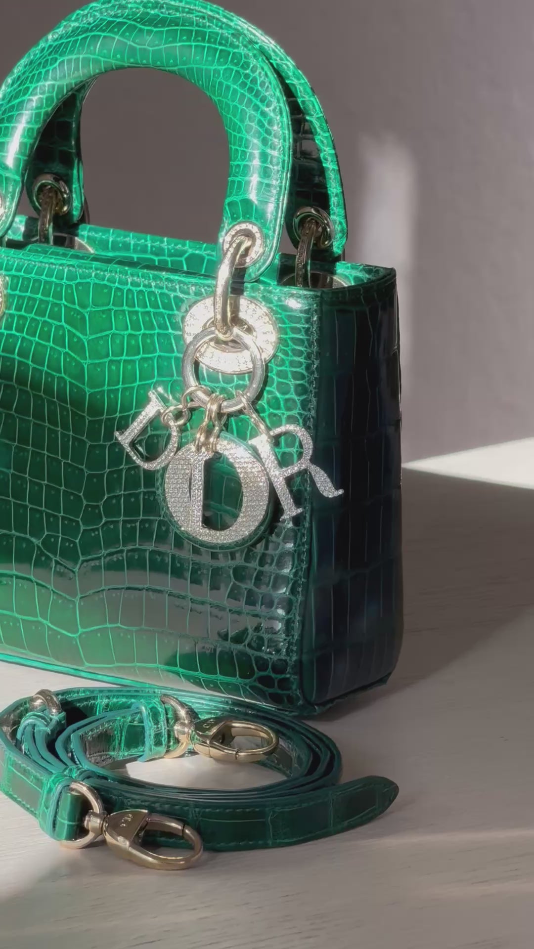 Lady Dior Emerald Crocodile Mini Top Handle