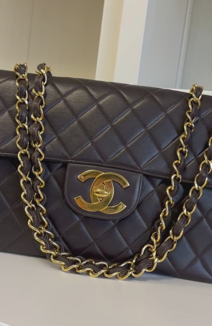 Chanel Chocolate Brown Vintage Lambskin Jumbo Flap Bag