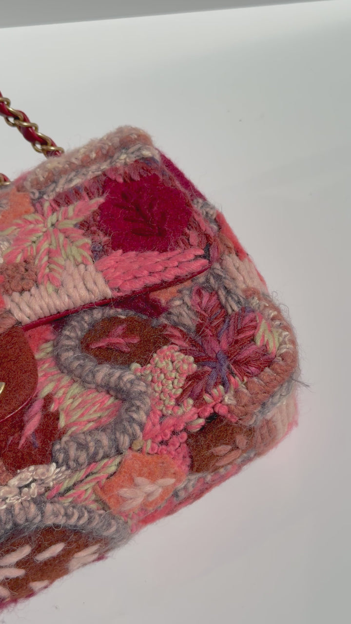 Chanel Embroidered Wool Medium Flap Bag Red Multicolor Gold Hardware 2018