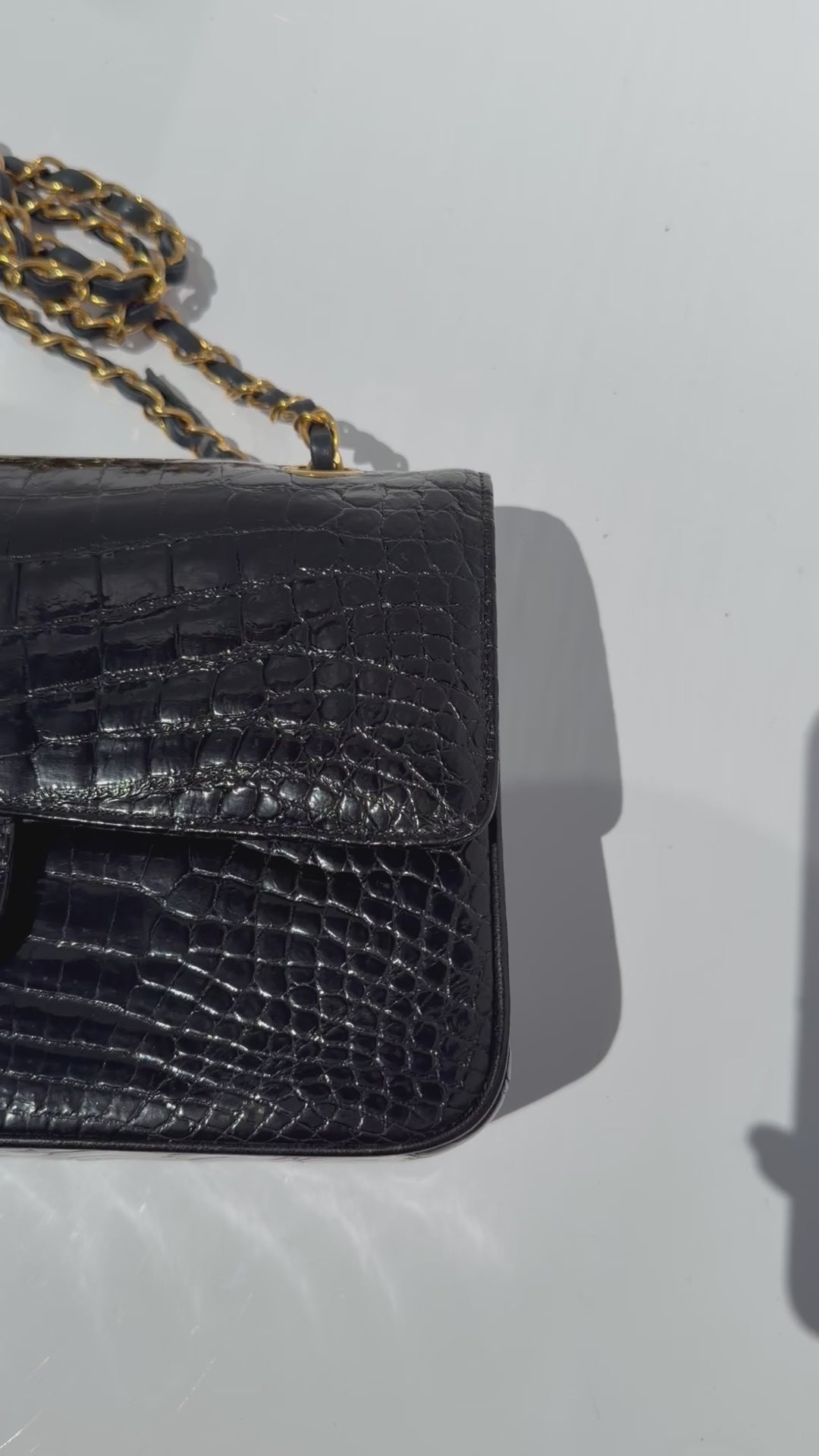 Chanel Medium Classic Flap Bag Alligator Black 24K Plated Gold Hardware 1997