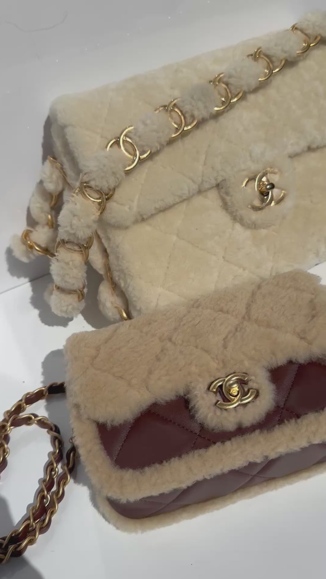 Chanel 25K Brown Mini Shearling Flap Bag