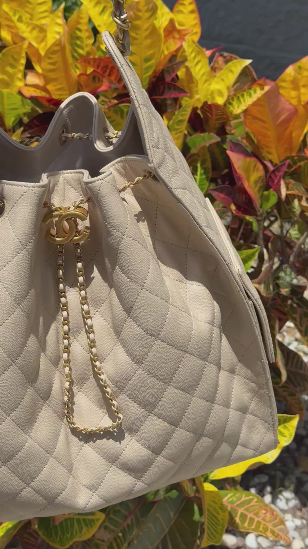 Chanel 25 Light Beige Medium Caviar Hobo Bag