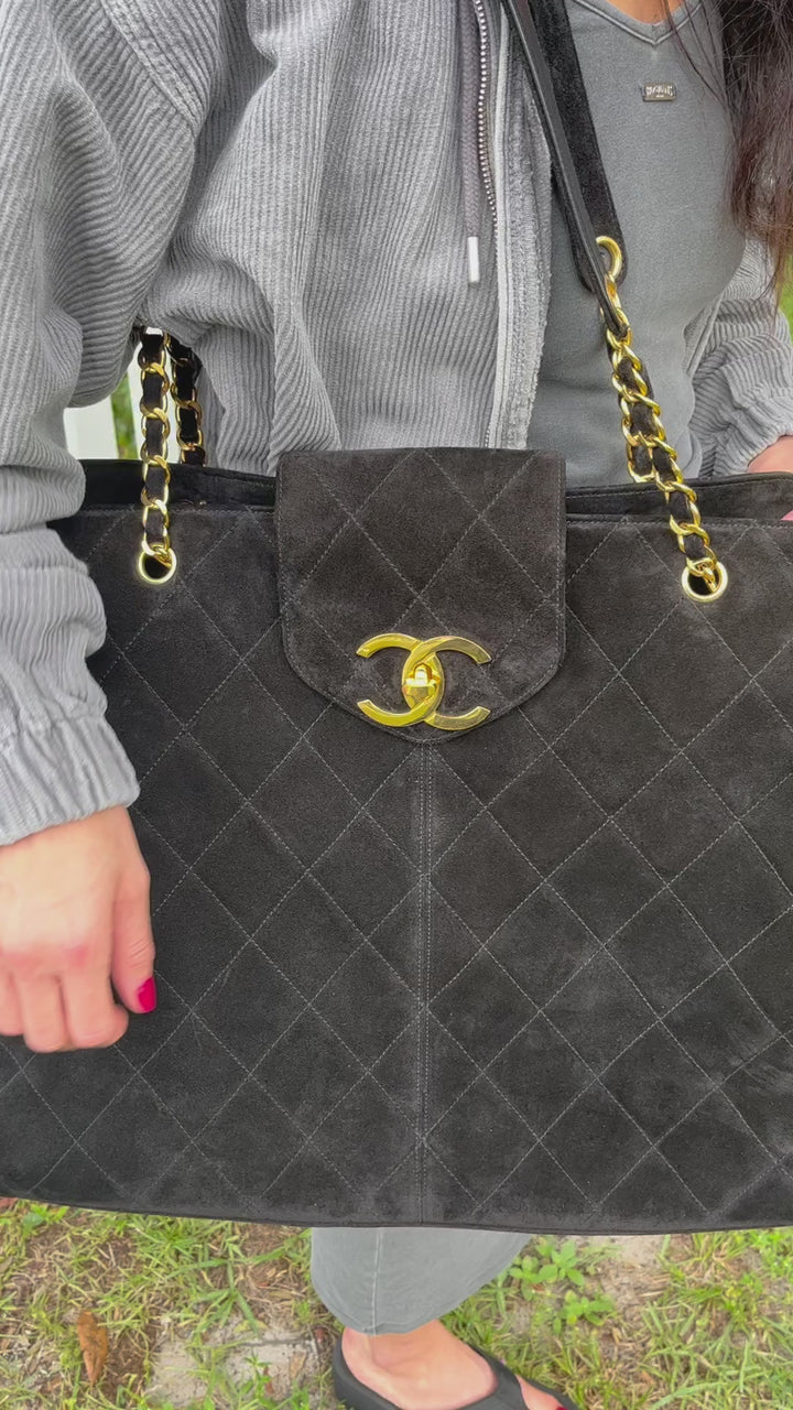 Chanel Rare Vintage Suede XL Supermodel Tote