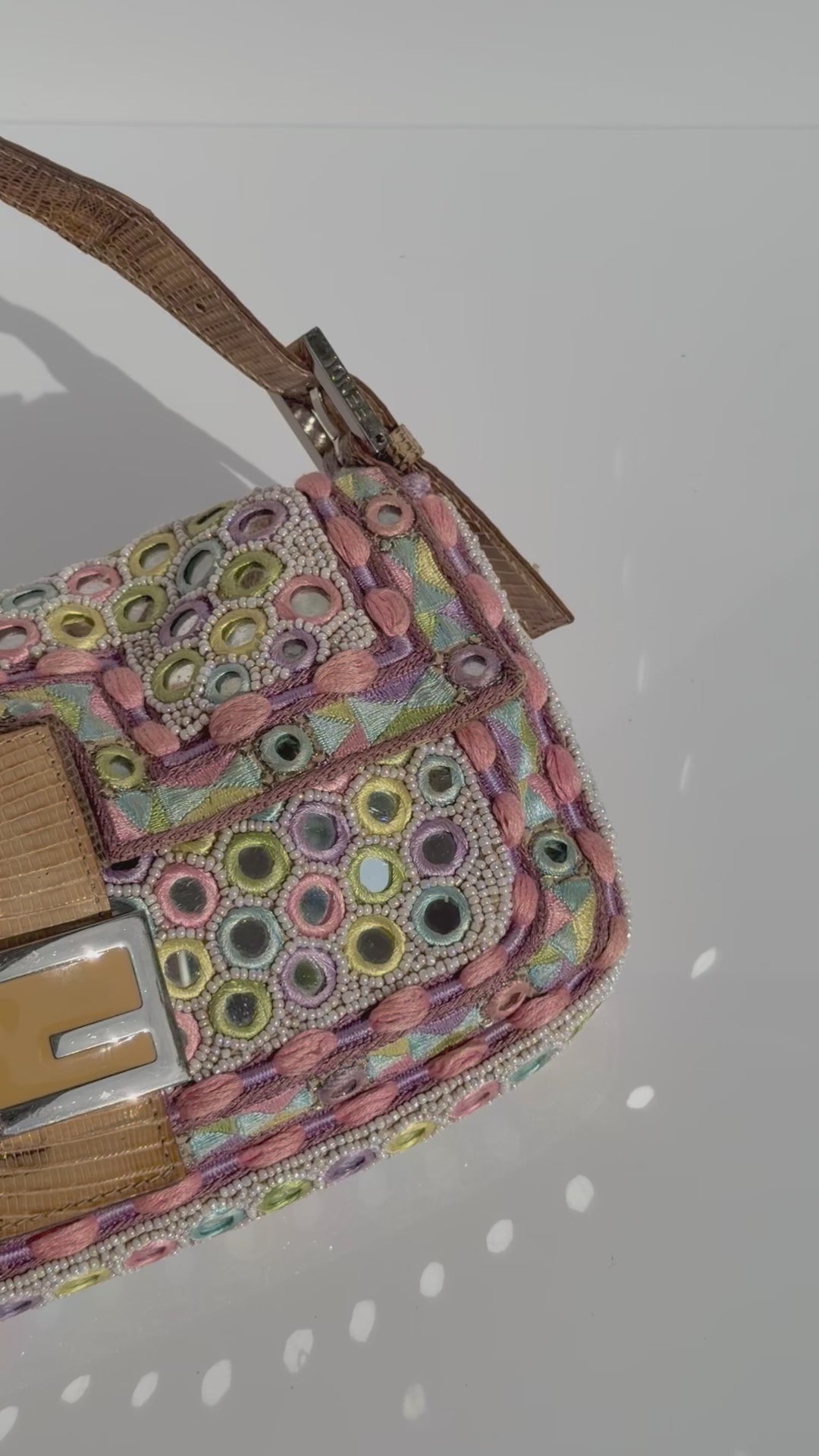 Fendi Baguette Mirror Specchietti Bag Multicolor Silk Embroidery & Beading Lizard Trim 2009
