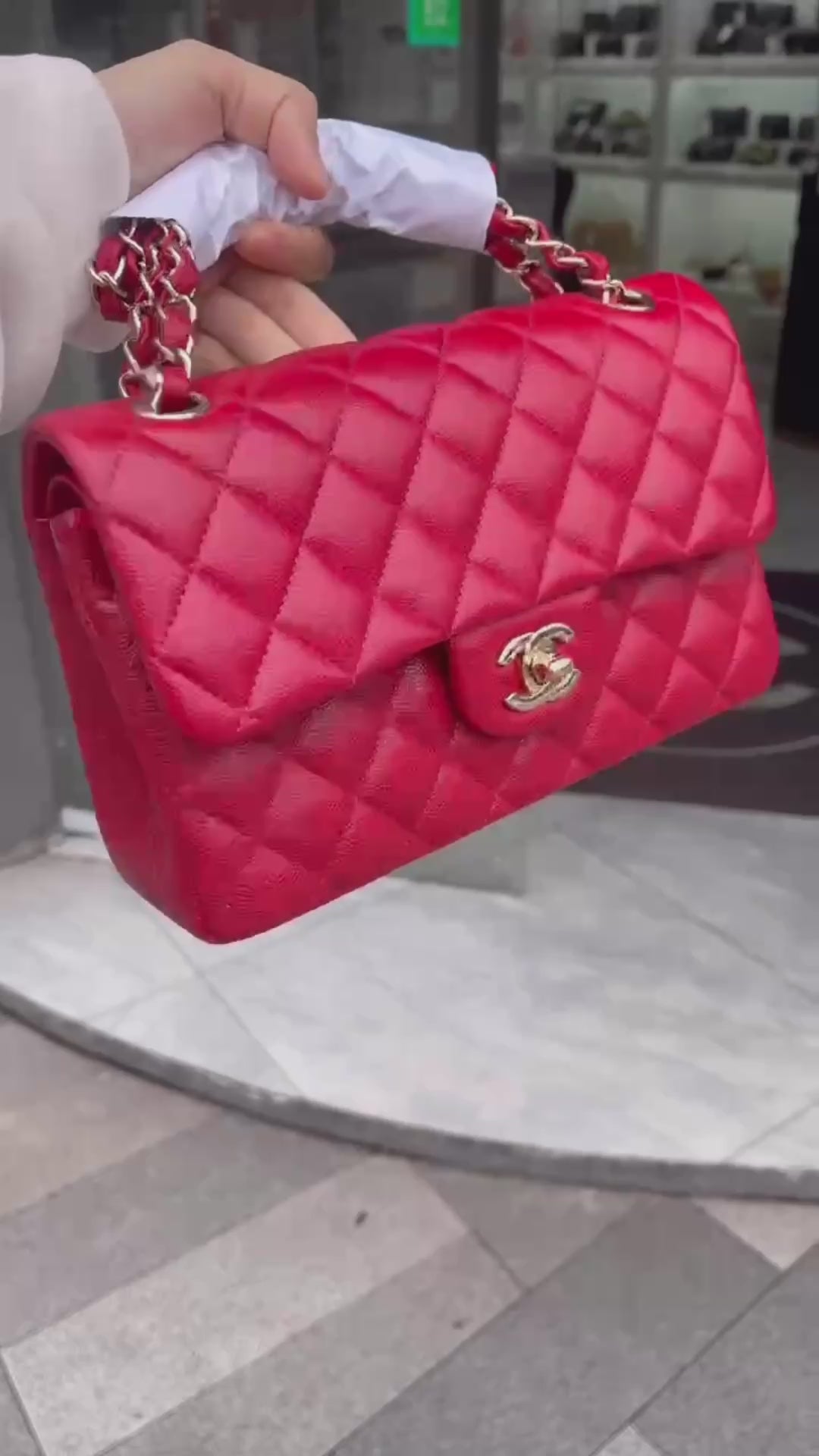 Chanel 19b Small Red Caviar Double Flap Bag
