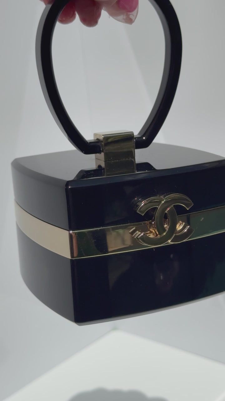 Chanel Lucite Box Mini Handbag Black Gold Hardware 2004