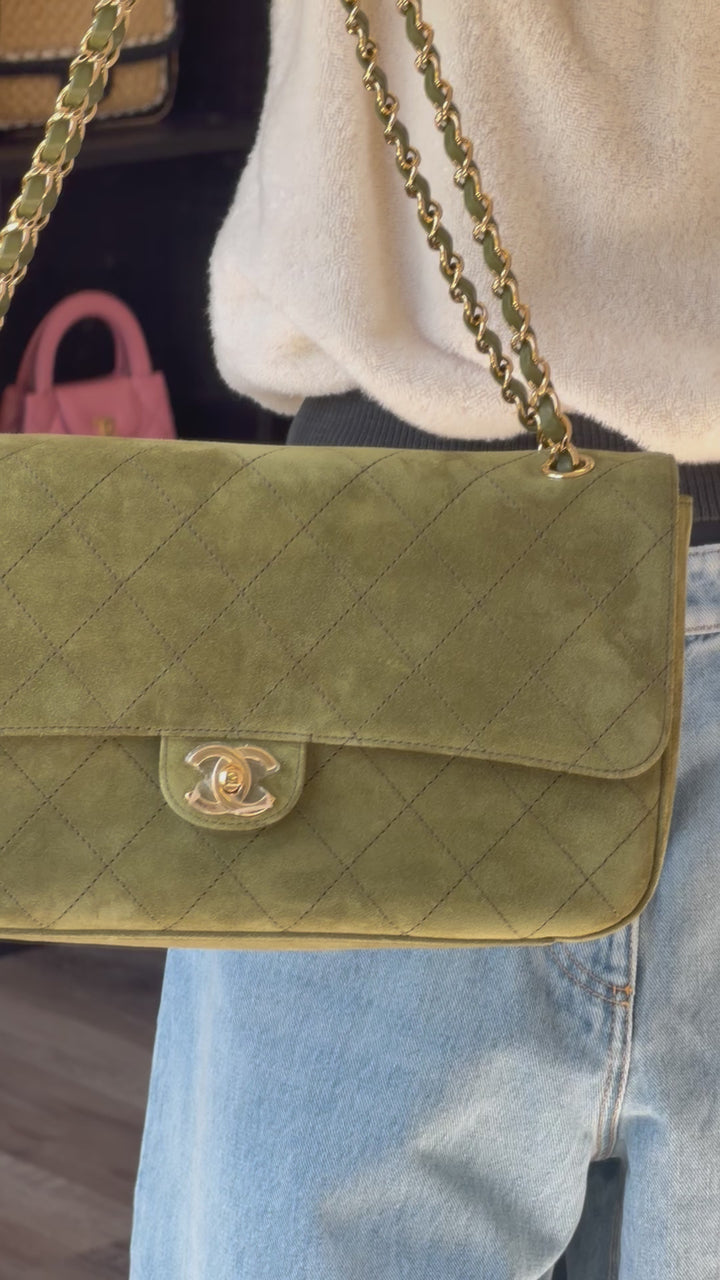 Chanel Maxi 32 Flap Bag Beige Souplissimo Suede Calfskin Gold Tone Hardware 2026