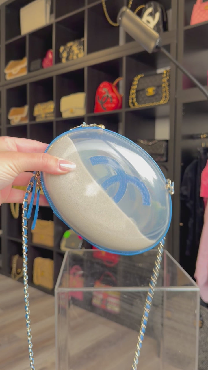 Chanel Sandbag Minaudière Blue PVC Gold Hardware 2019