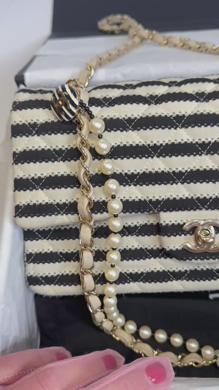 Chanel Ivory/Black Coco Medium Sailor Pearls Double Flap Bag