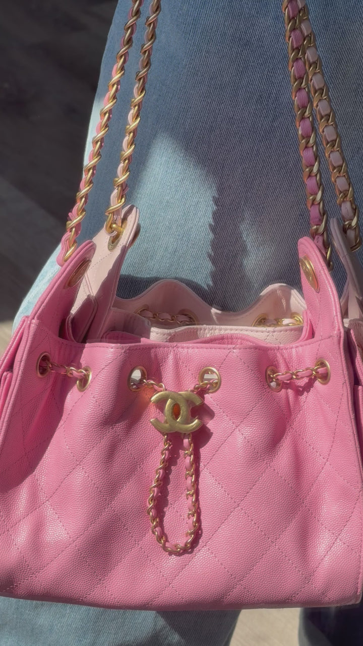 Chanel Mini 25 Hobo Bag Caviar Leather Bubblegum Pink Antique Gold Hardware 2026