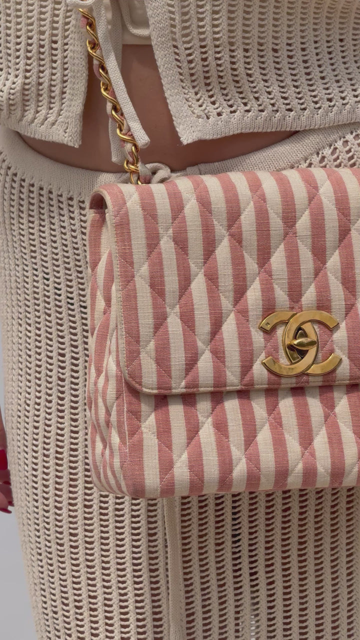 Chanel 24K Vintage Pink Striped Large Flap