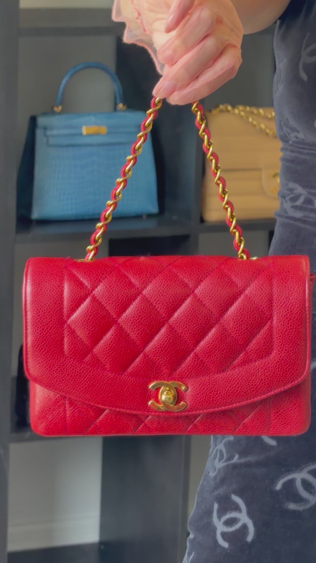 Chanel Small Diana Flap Bag Caviar Red 24K Plated Gold Hardware 1994