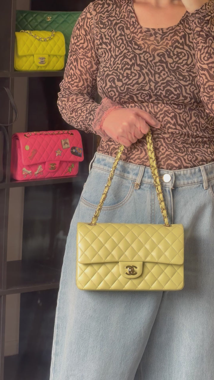 Chanel Medium Classic Flap Bag Pistachio Green Lambskin Gold Tone Hardware 2021