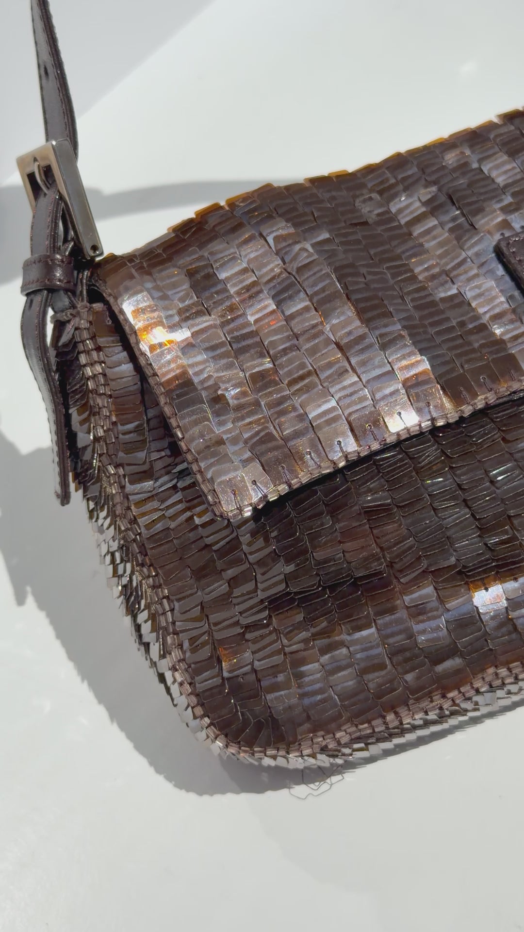 Fendi Brown Sequin Zucca FF Baguette Silver Hardware