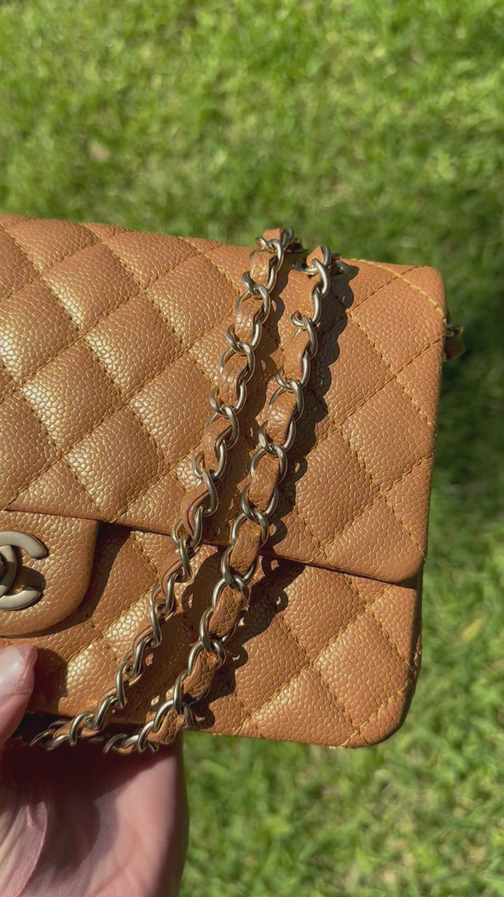 Chanel Copper Gold Metallic Medium Caviar Double Flap Bag