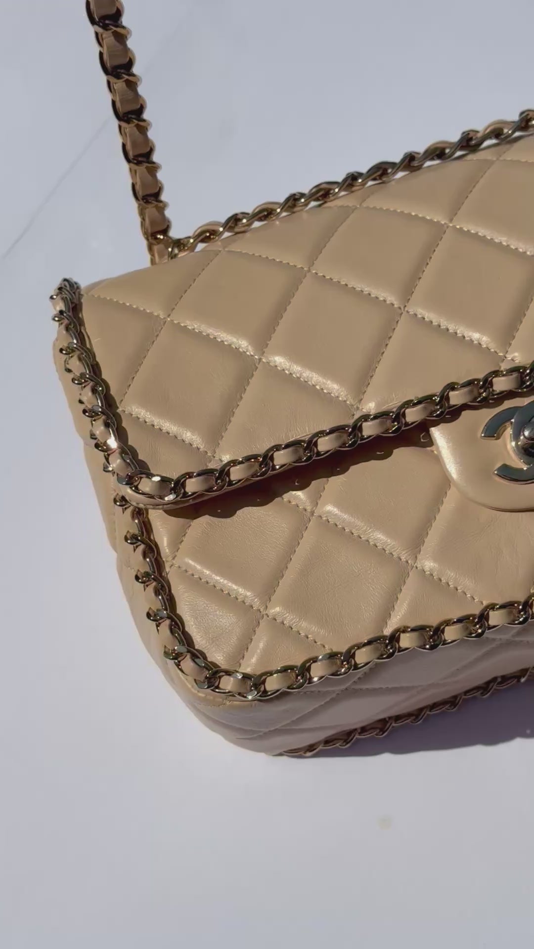 Chanel Beige Crumpled Calfskin Medium Chain All Over Flap Bag