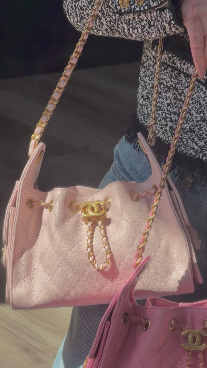 Chanel Mini 25 Hobo Bag Caviar Leather Bubblegum Pink Antique Gold Hardware 2026