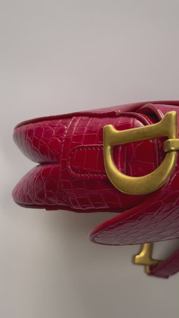 Christian Dior Medium Red Alligator Saddle