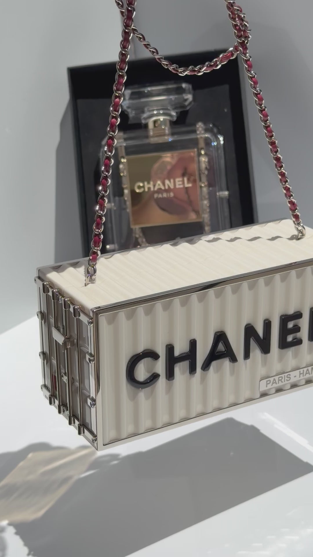Chanel Shipping Container Bag Lucite White Silver Hardware 2018
