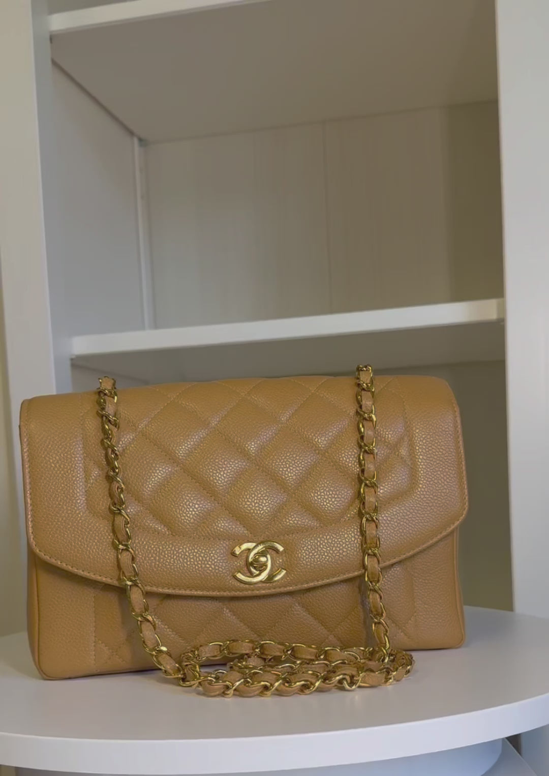 Chanel Caramel 24K Medium Caviar Diana Flap Bag