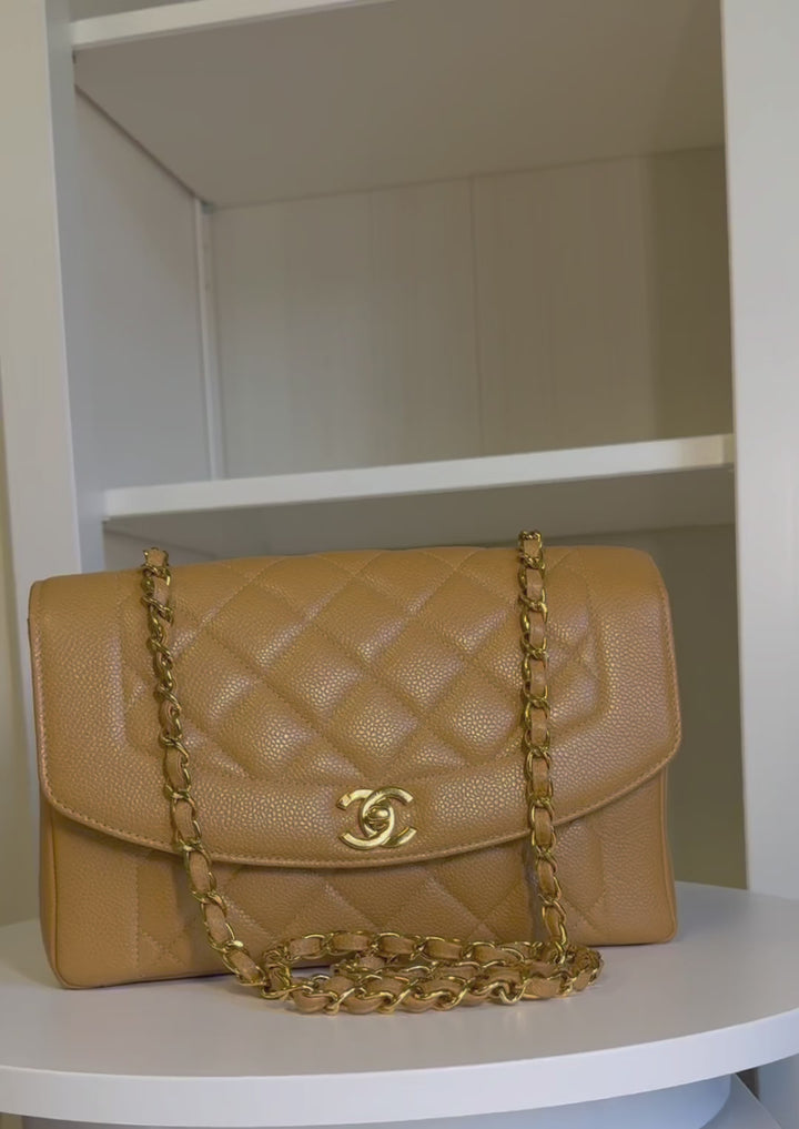 Chanel Caramel 24K Medium Caviar Diana Flap Bag